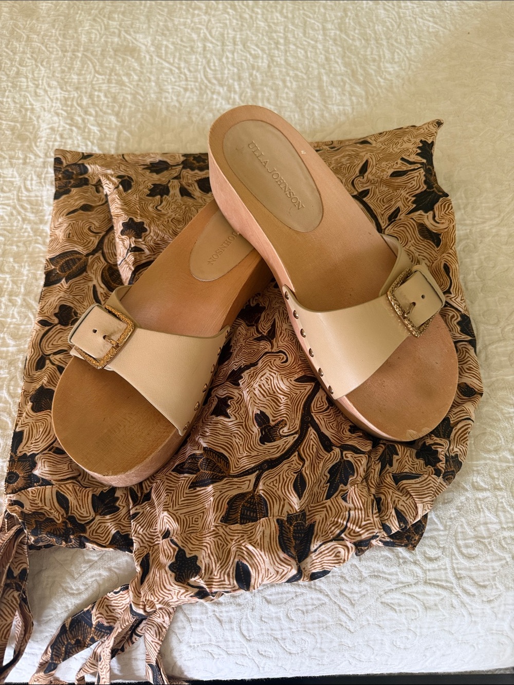 Ulla Johnson Neutral Beige Leather Buckle Slide Clogs
